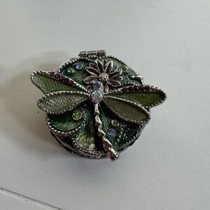 Monet Green and Silver Dragonfly Trinket Box.